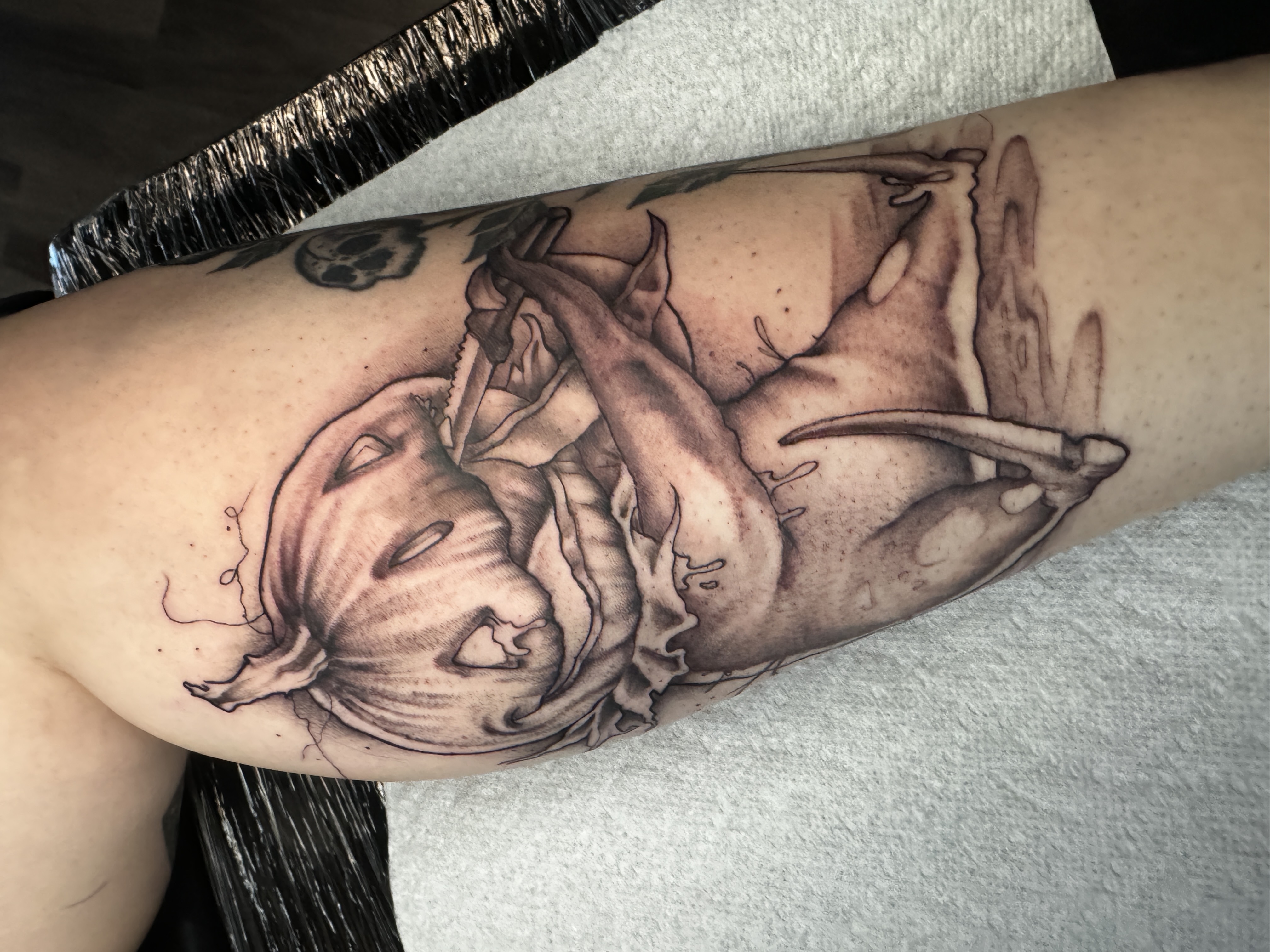 Black & Grey + Illustrative pumpkin tattoo by Ink_by_Noble on TattMe