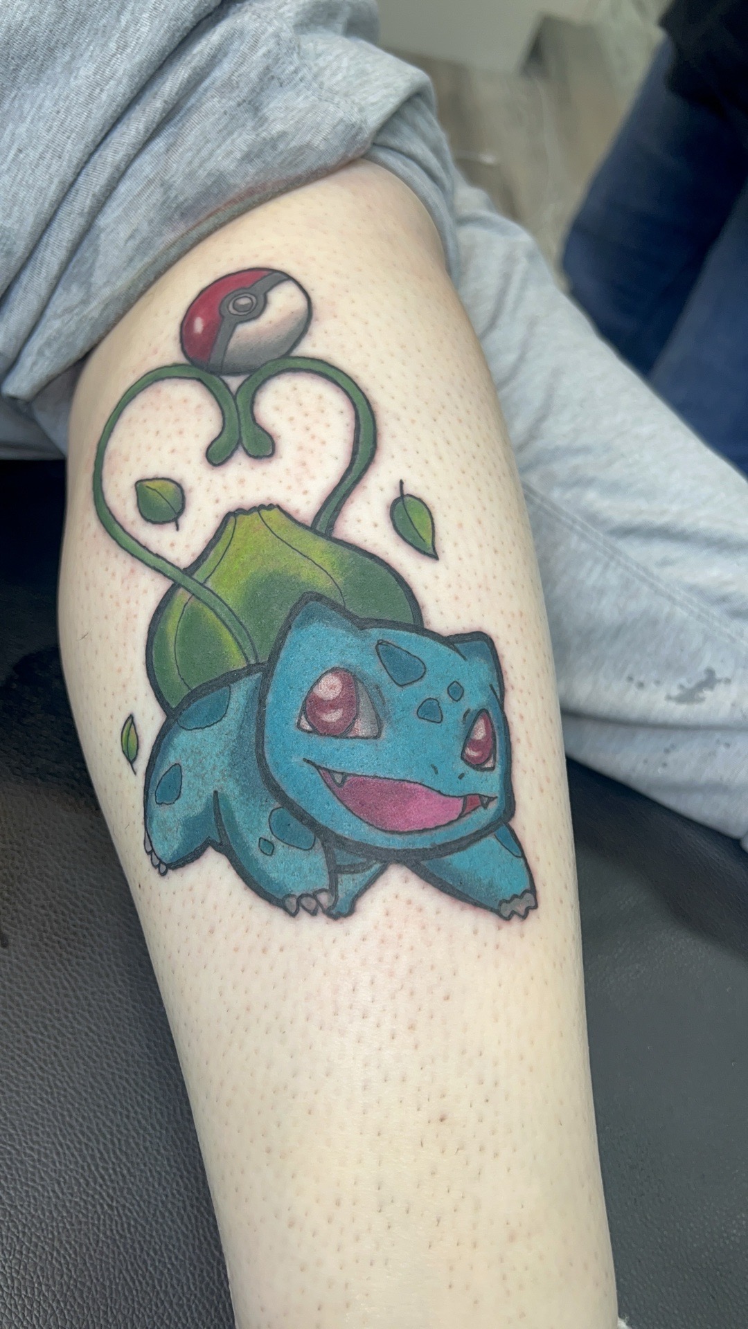 Color + Pop Culture bulbasaur tattoo on Calf by Bakerboyink on TattMe