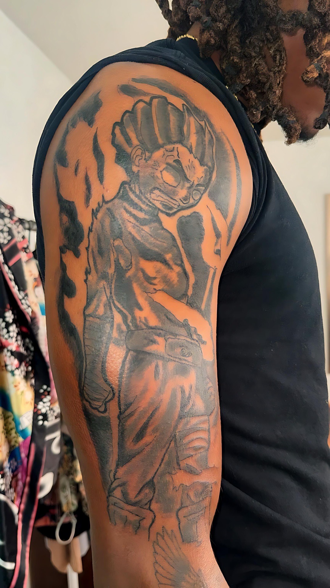 Black & Grey + Anime anime character tattoo on Upper Arm by Bakerboyink on TattMe