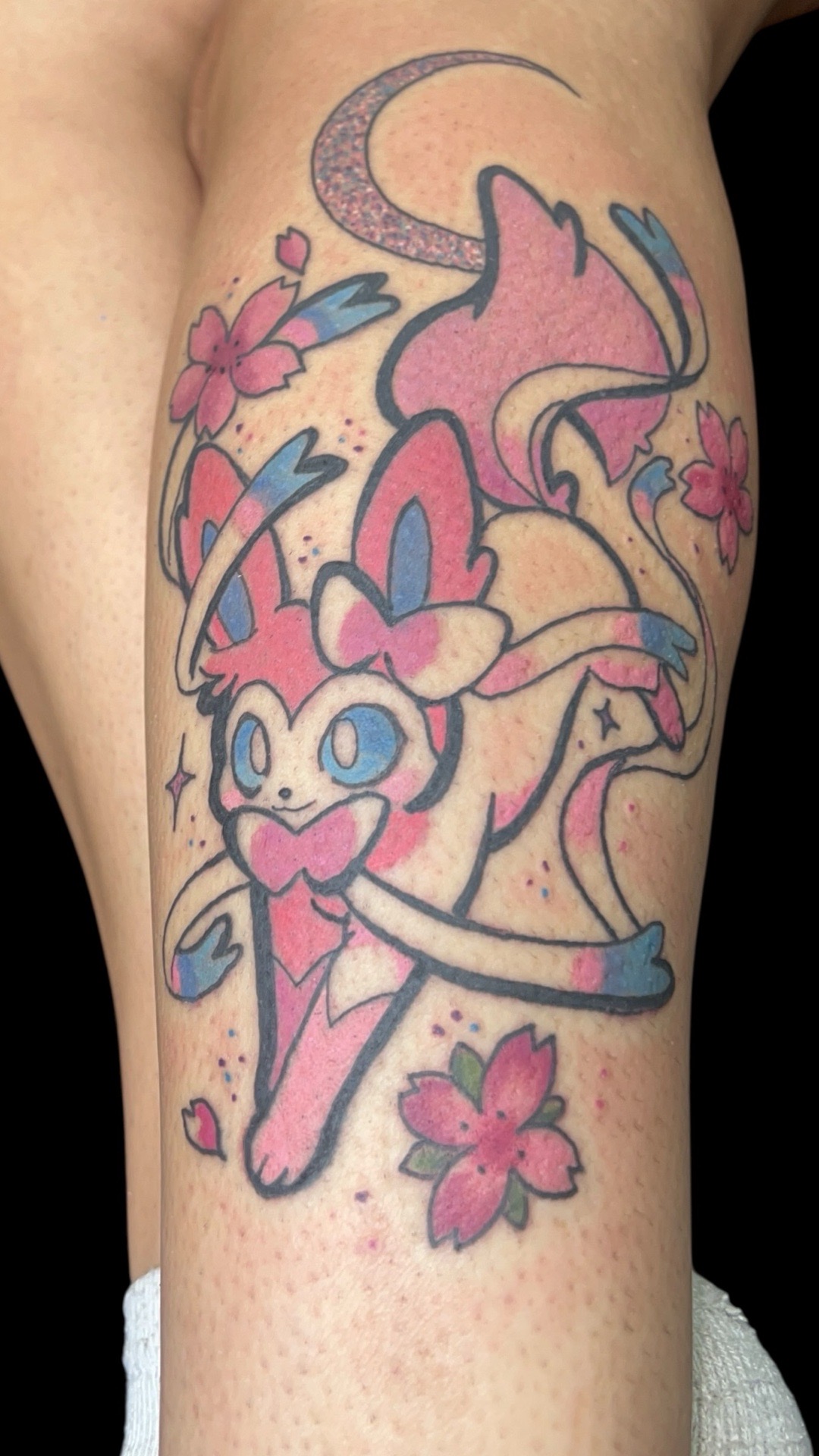 Anime + Cartoon sylveon tattoo on Calf by Bakerboyink on TattMe