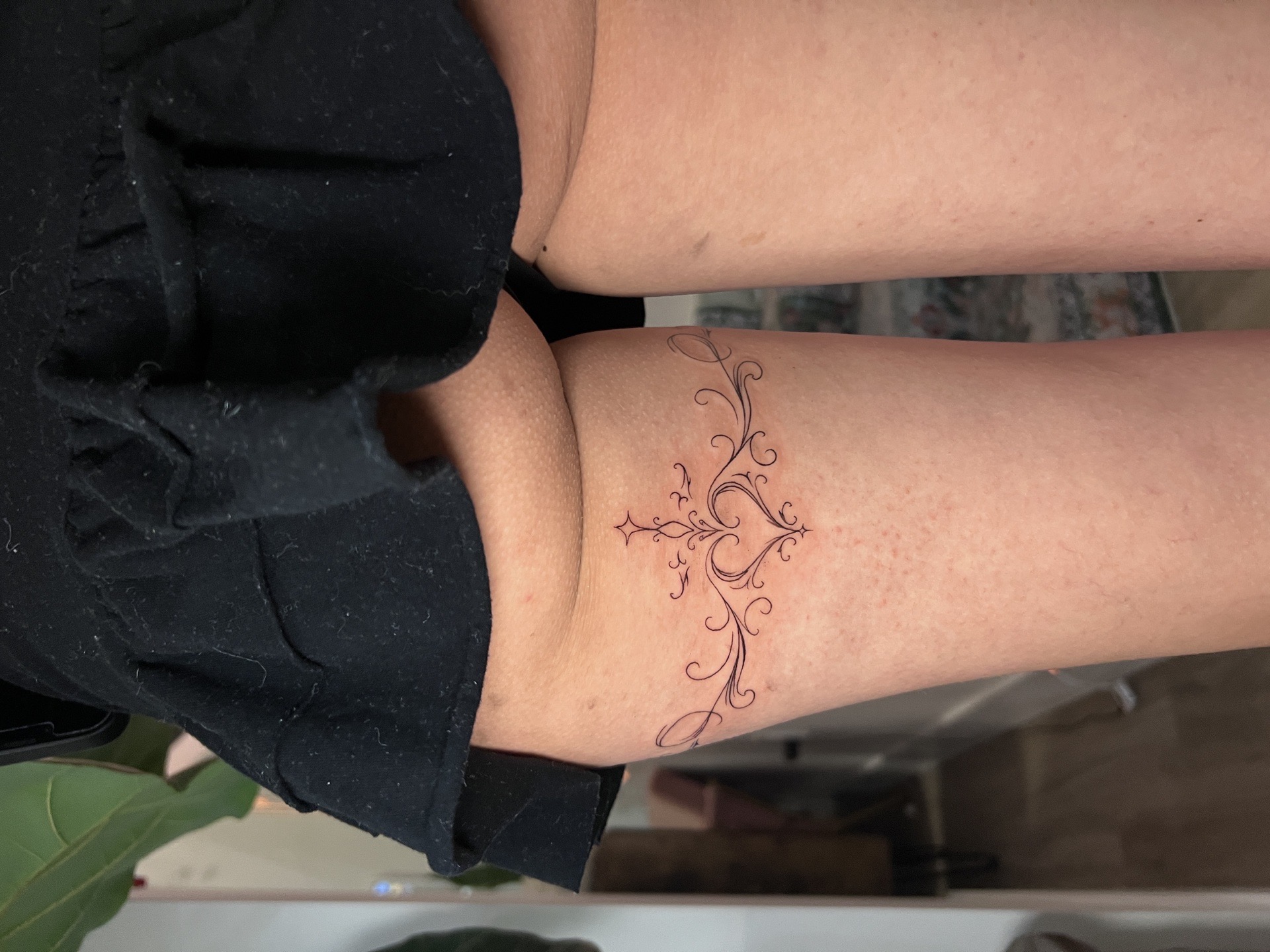 Fine Line + Minimalist tattoo on Thigh by cozinks on TattMe
