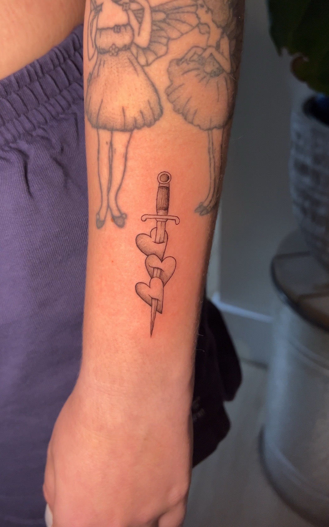 Black & Grey + Fine Line Dagger tattoo by cozinks on TattMe