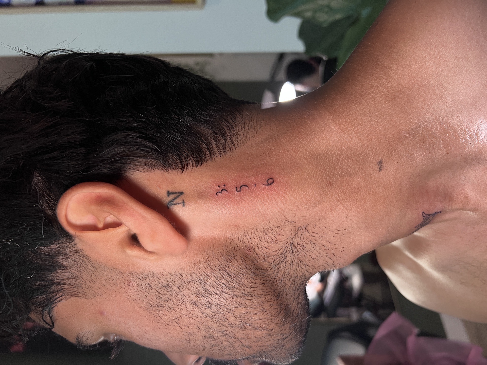 Fine Line Script tattoo on Neck (Side) by cozinks on TattMe