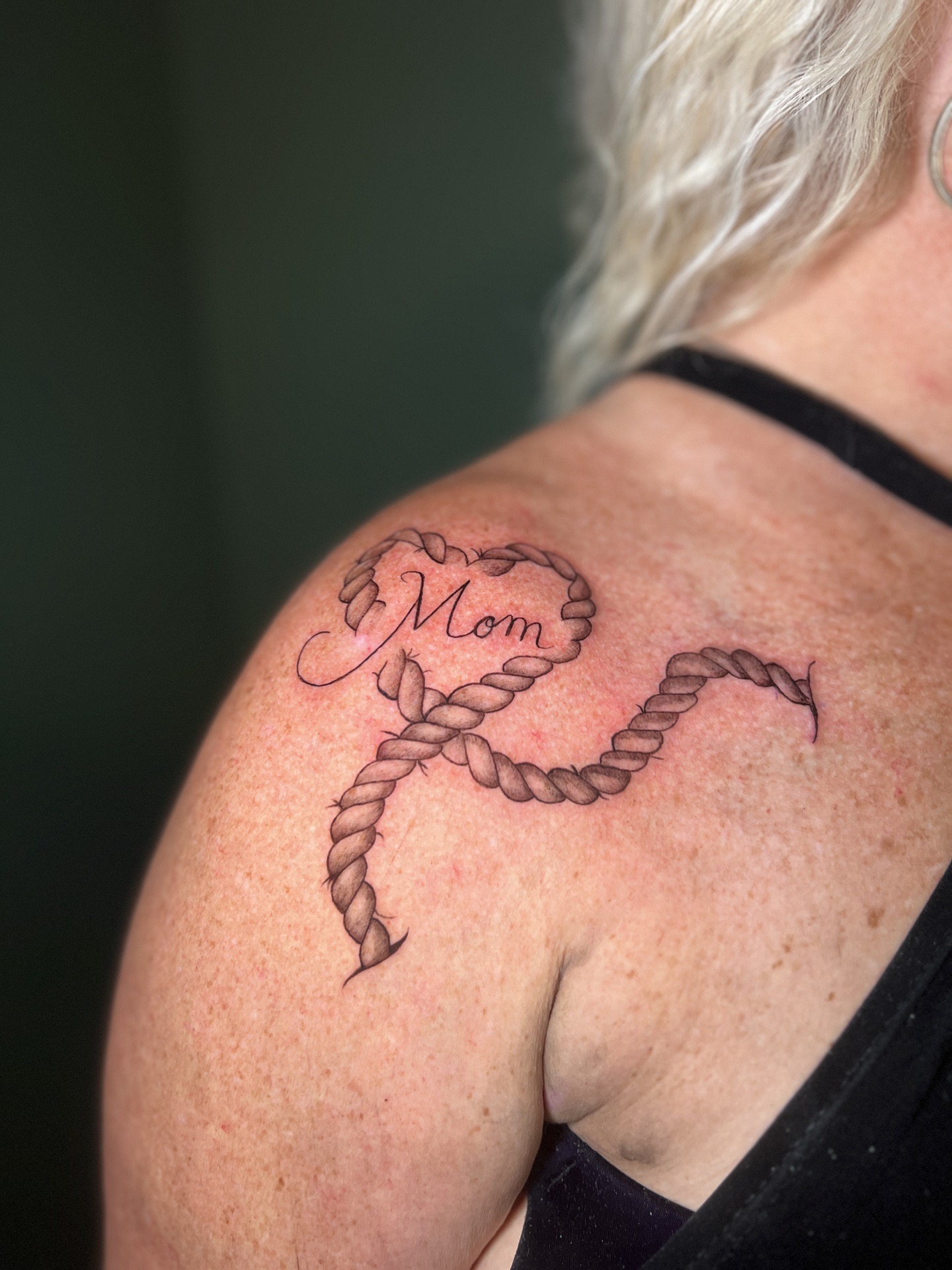 Black & Grey + Lettering rope tattoo on Shoulder by cozinks on TattMe