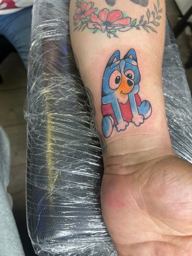 Color + Cartoon dog tattoo by LV on TattMe