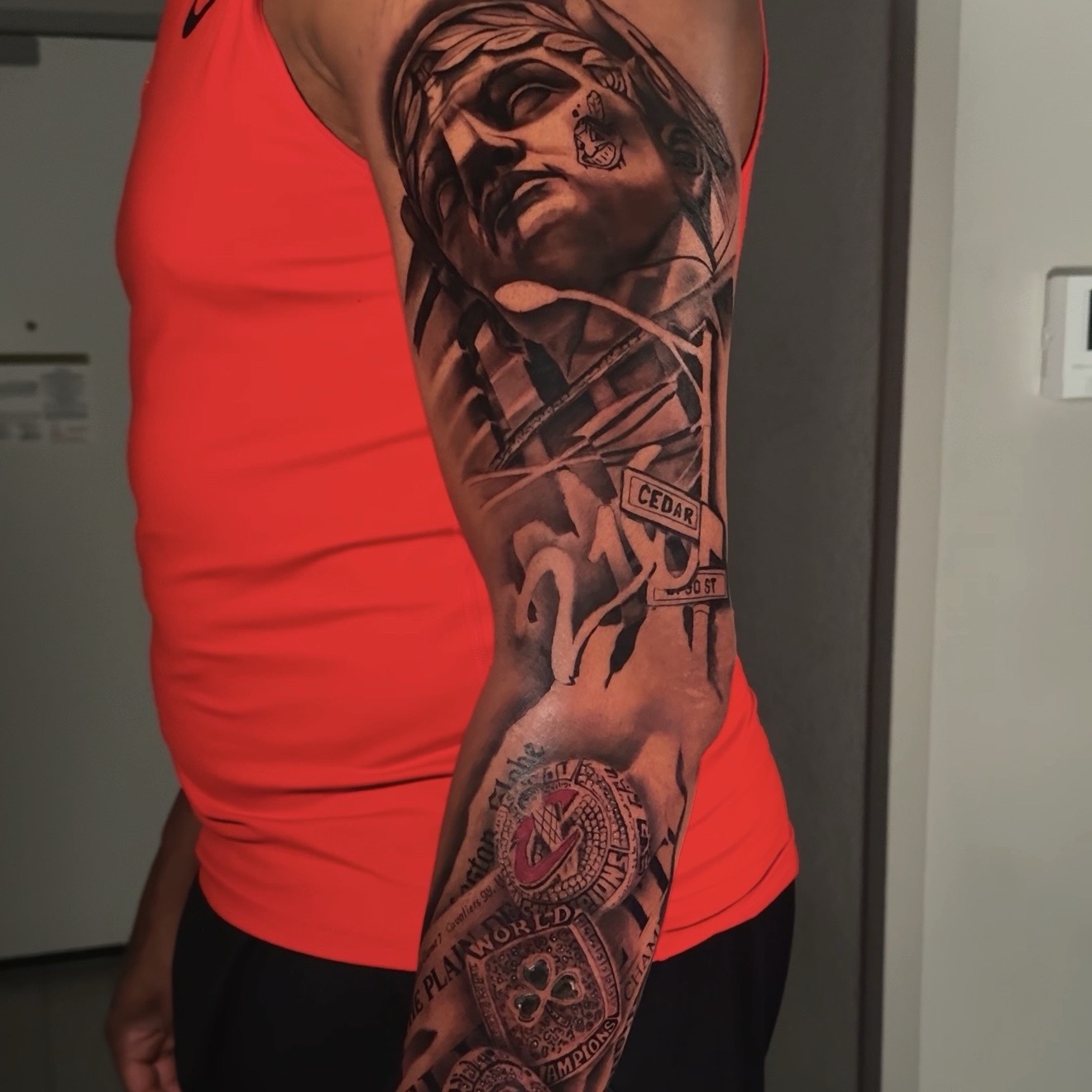 Realism + Black & Grey bust tattoo on Full Sleeve by Randy_SaVaage on TattMe