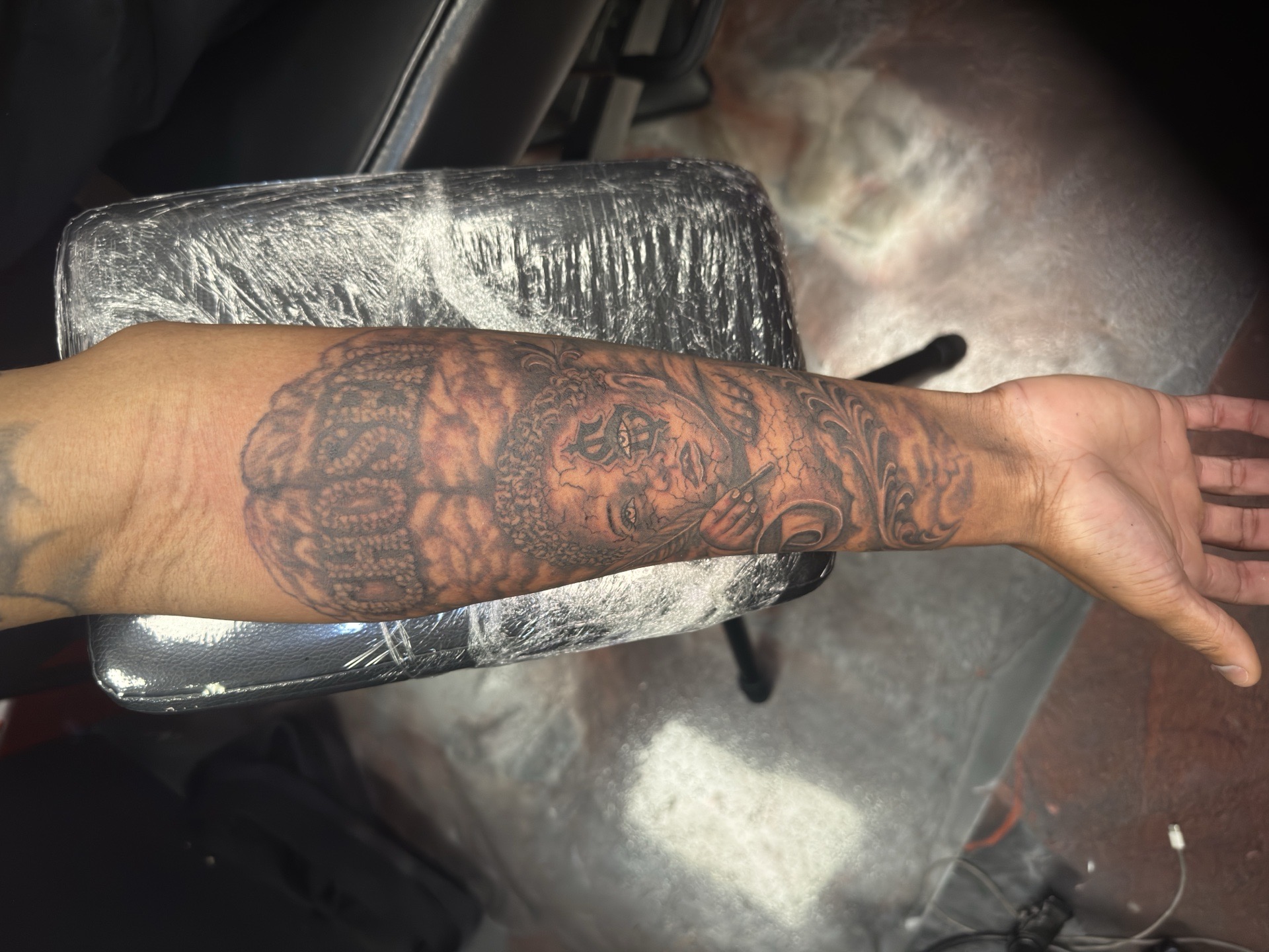Black & Grey + Chicano portrait tattoo on Forearm by Ink_Junkie on TattMe