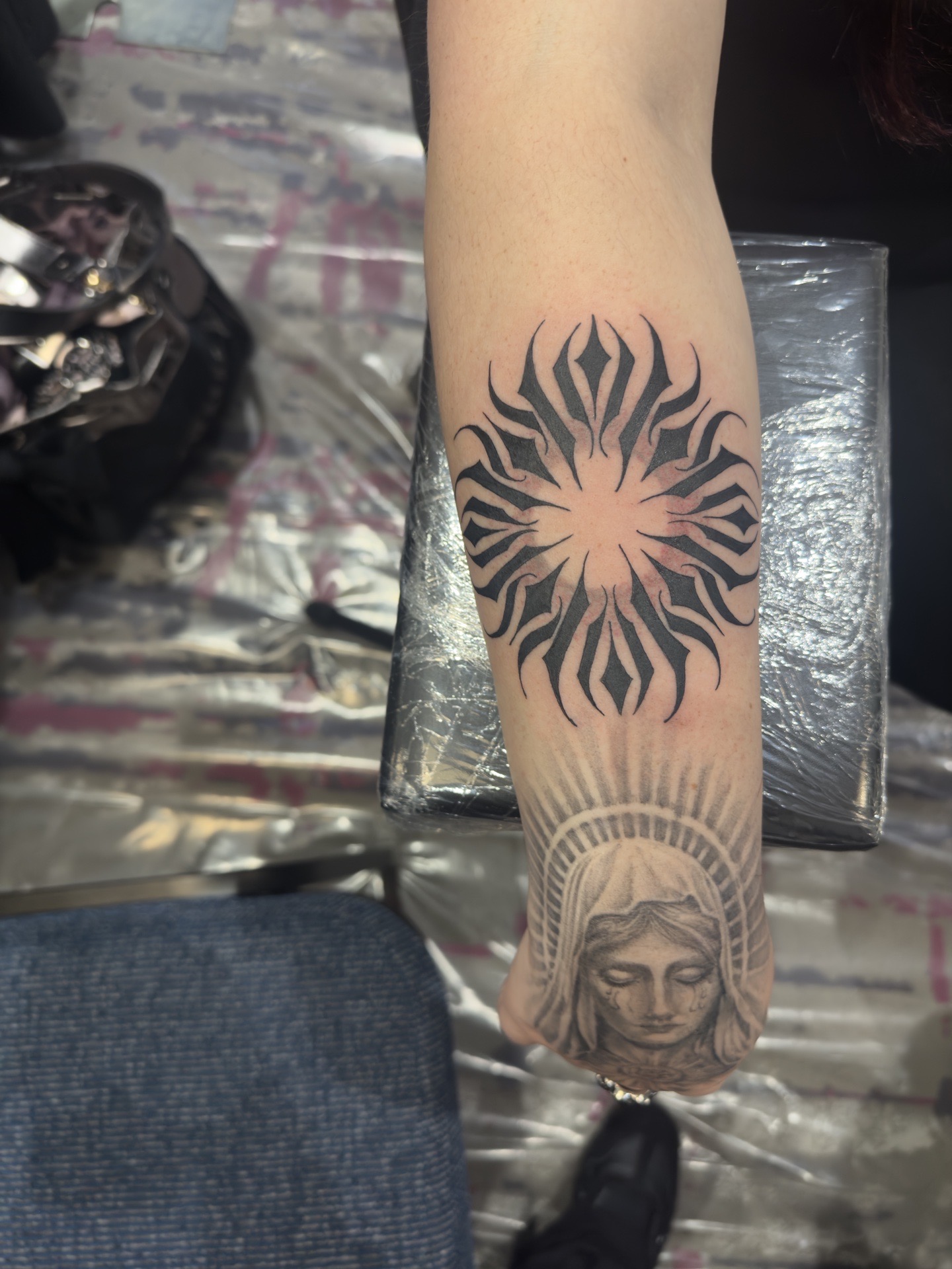 Tribal + Black & Grey modern neo tribal tattoo on Forearm by Ink_Junkie on TattMe