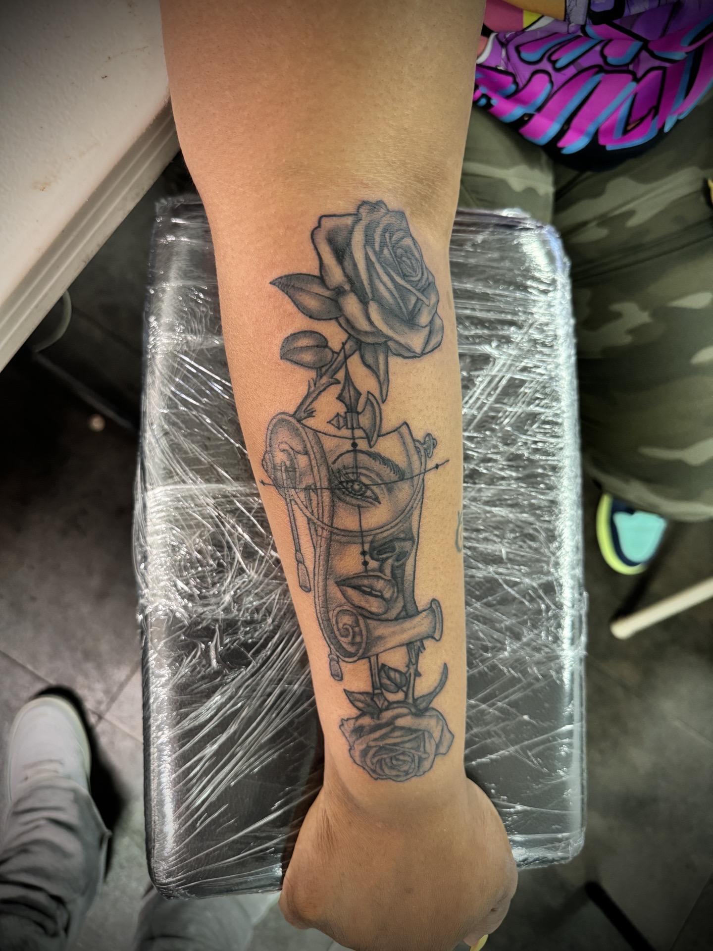 Black & Grey + Fine Line quarter sleeve tattoo on Forearm by Ink_Junkie on TattMe