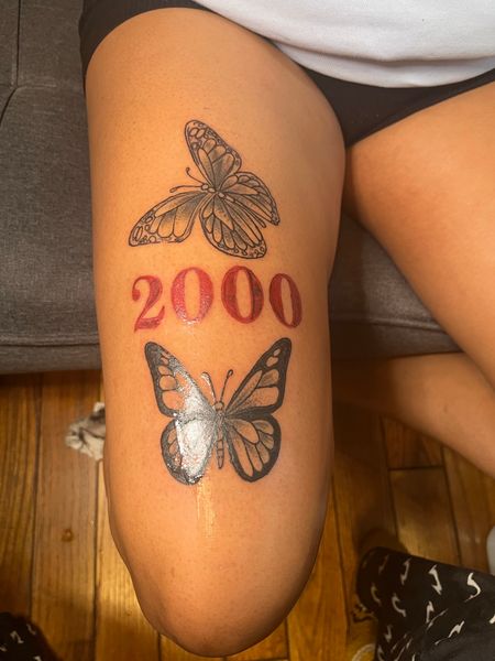 Fine Line, Lettering, Color, Black-work, Illustrative, Minimalist, Traditional tattoo by InkedByNaireea Burlington, IA