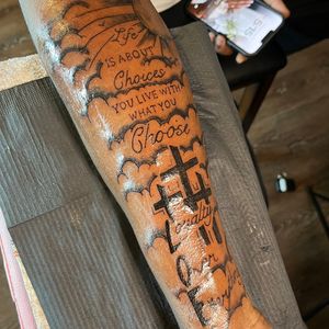 Script tattoo on Half Sleeve by InkedByNaireea on TattMe