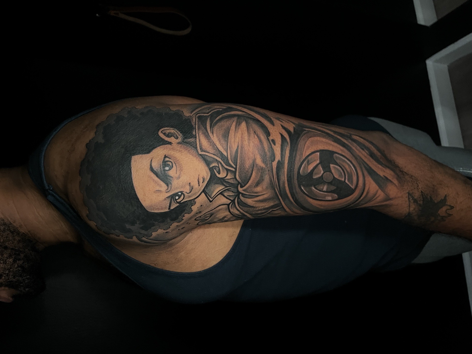 Anime + Black & Grey anime tattoo on Half Sleeve by artizmylov on TattMe