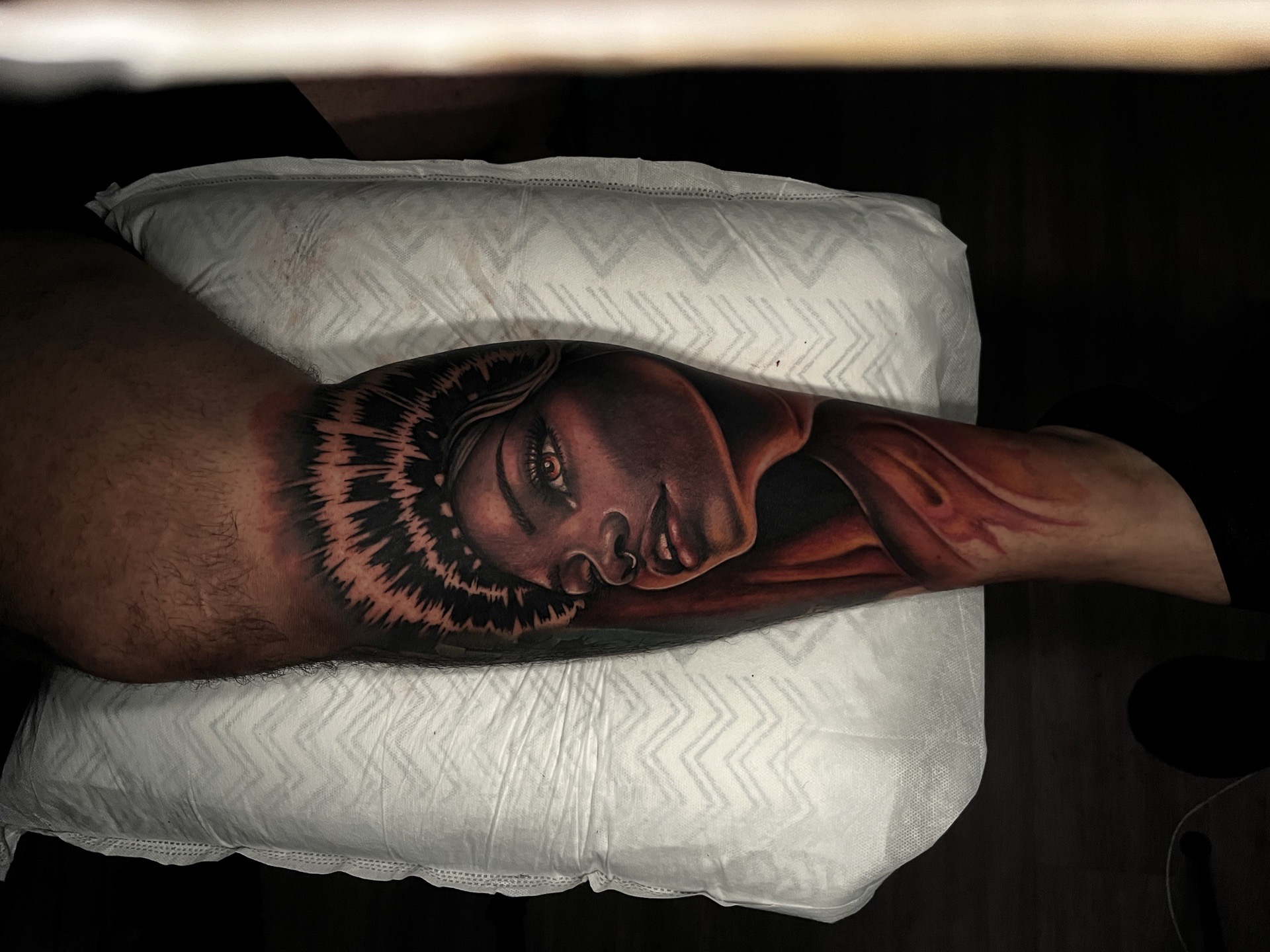 Realism + Color woman tattoo on Calf by artizmylov on TattMe