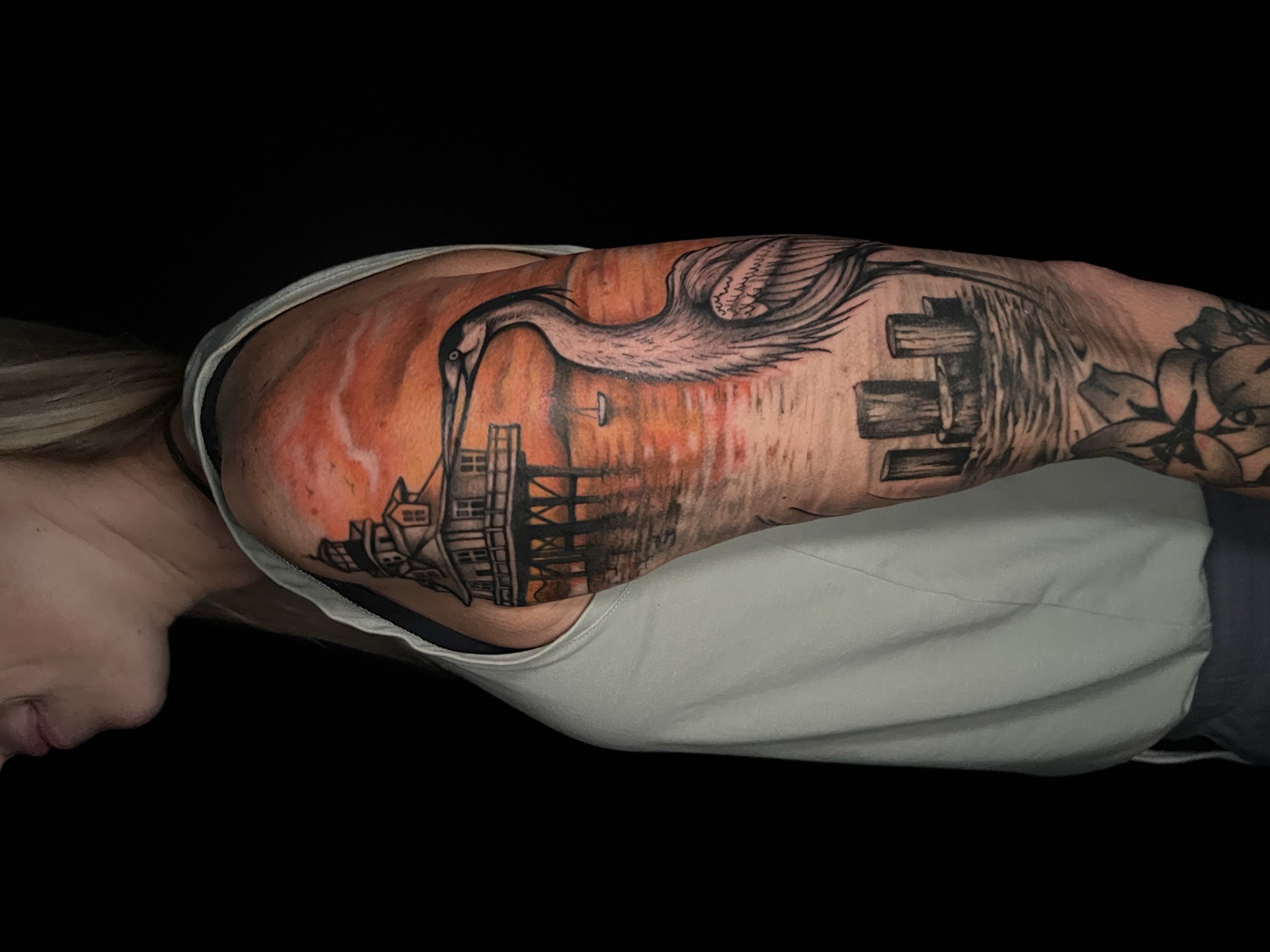 Color + Black & Grey lighthouse tattoo on Half Sleeve by artizmylov on TattMe
