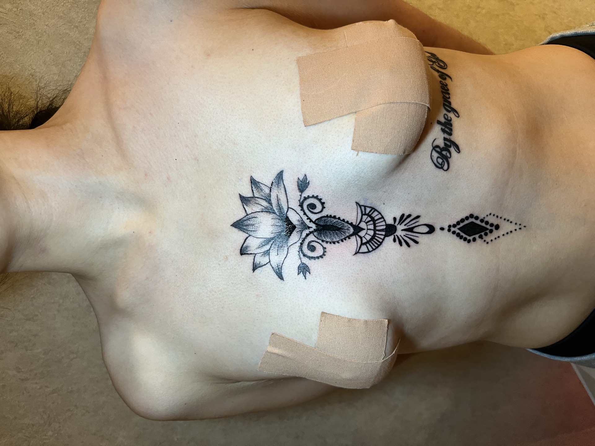 Floral + Black & Grey tattoo on Sternum by GraceSolArt on TattMe