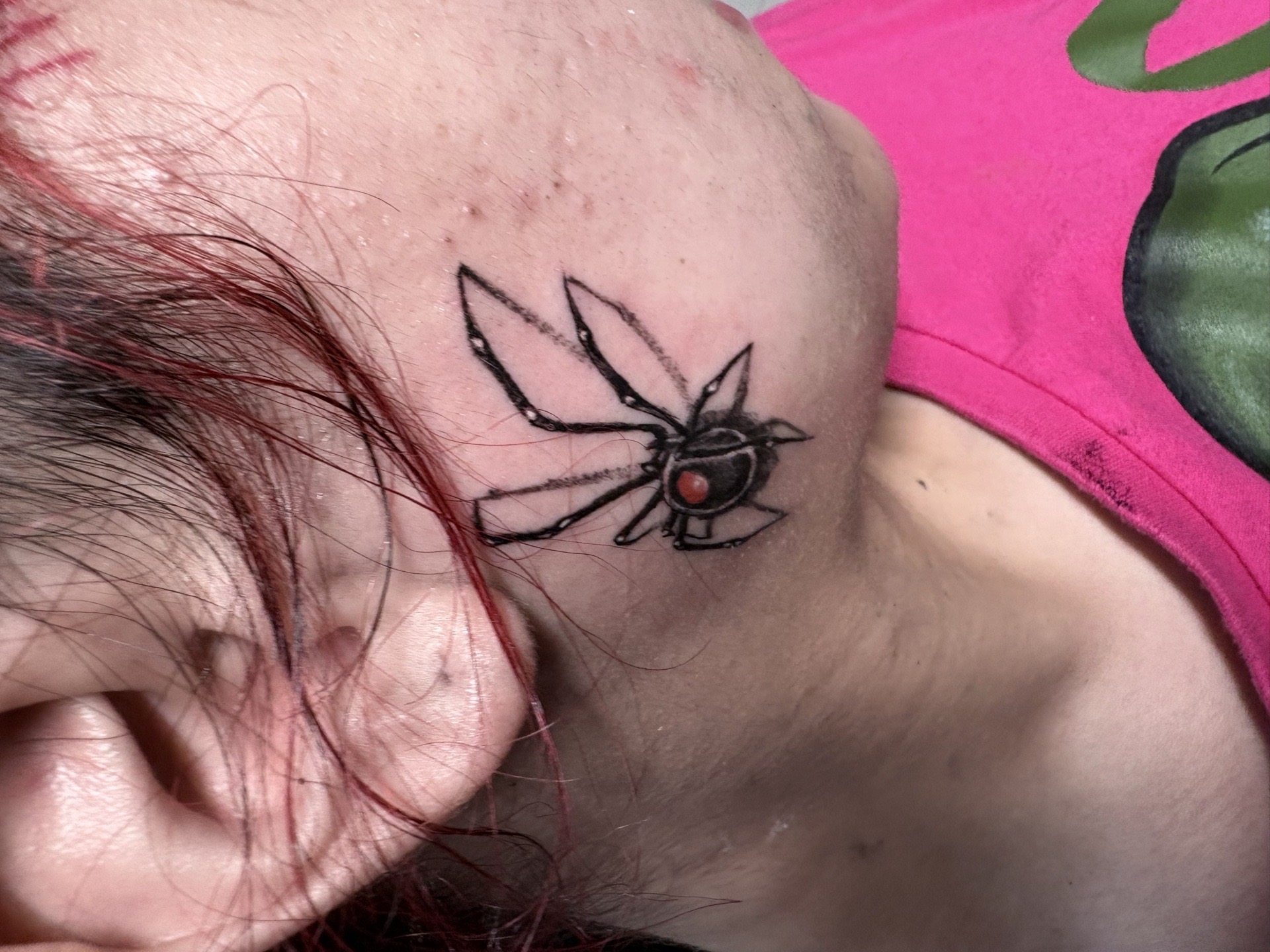 Black-work + Fine Line spider tattoo on Face by Vo_The_Drug on TattMe