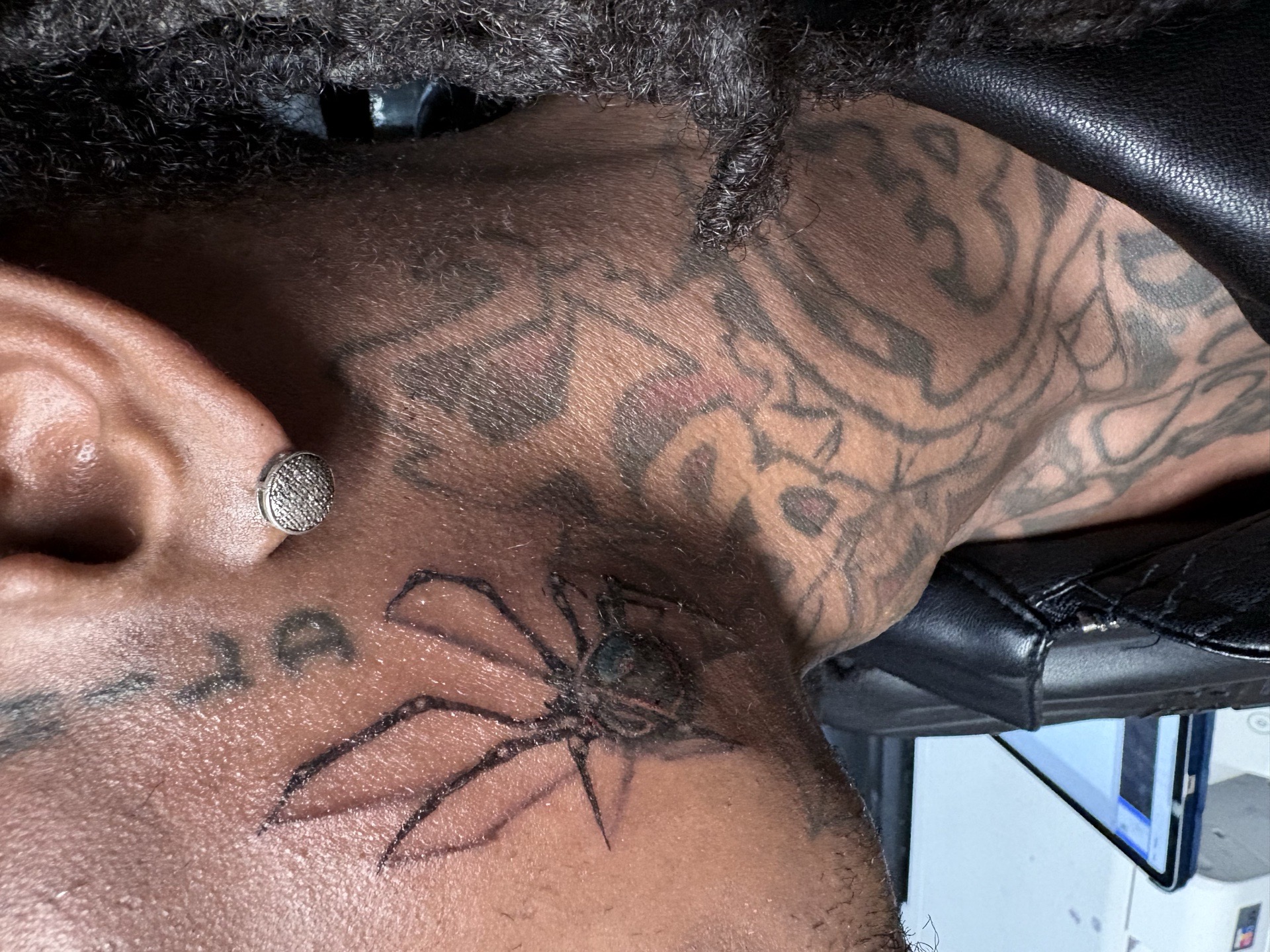 Fine Line + Black-work spider tattoo on Face by Vo_The_Drug on TattMe