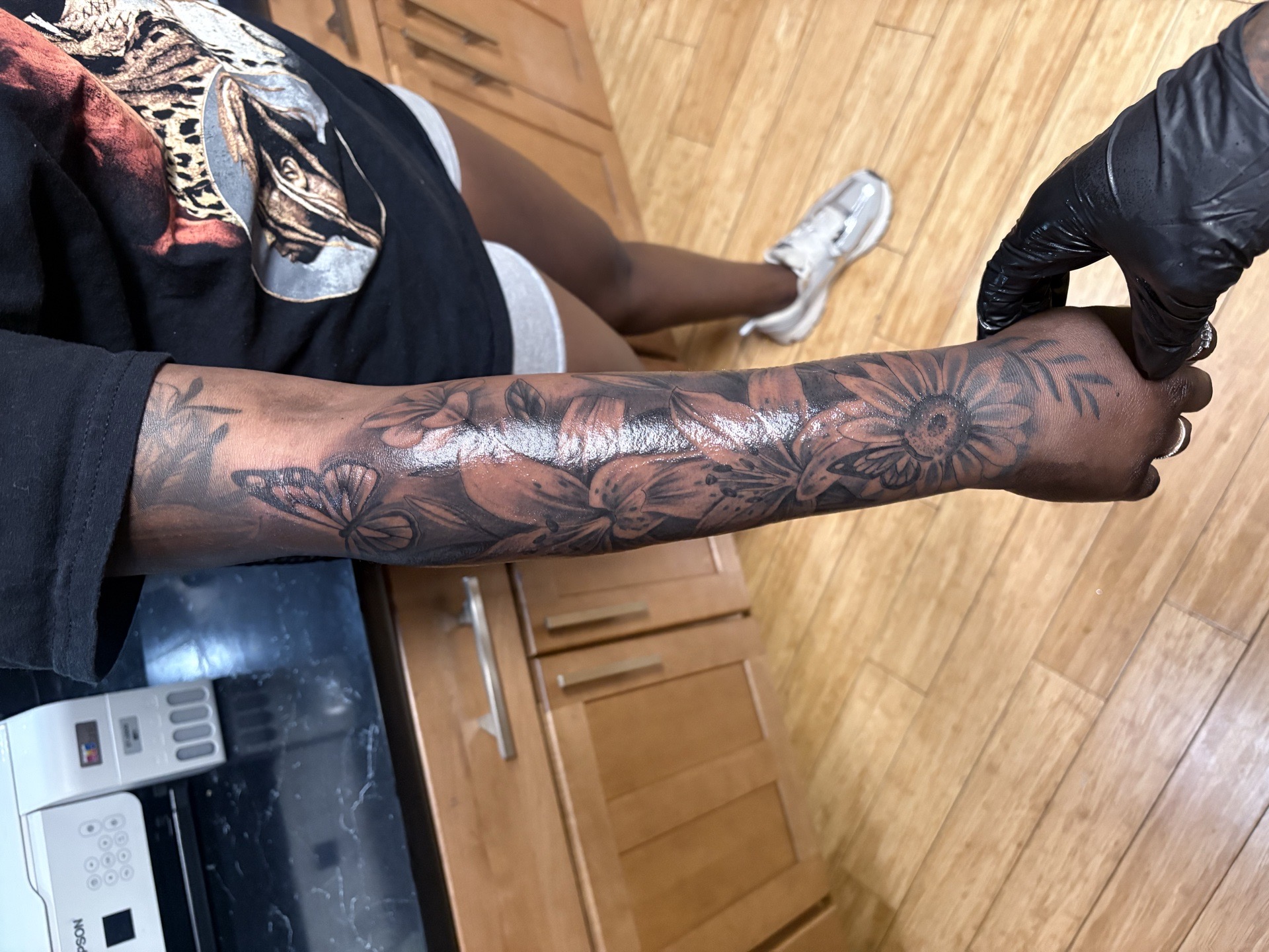 Black & Grey + Floral flowers tattoo on Forearm by Vo_The_Drug on TattMe
