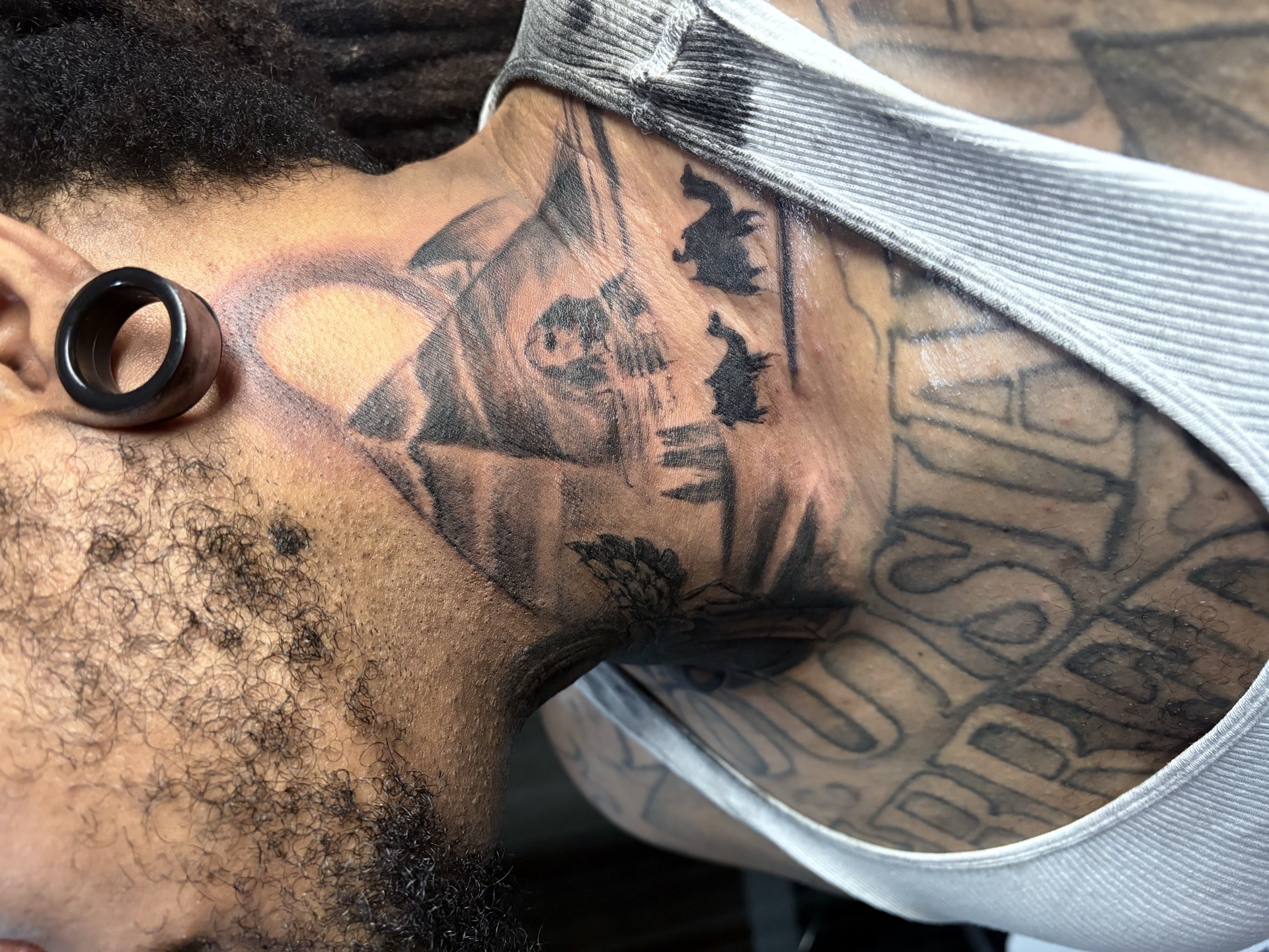 Black & Grey + Illustrative Realism pyramids tattoo on Neck (Side) by Vo_The_Drug on TattMe