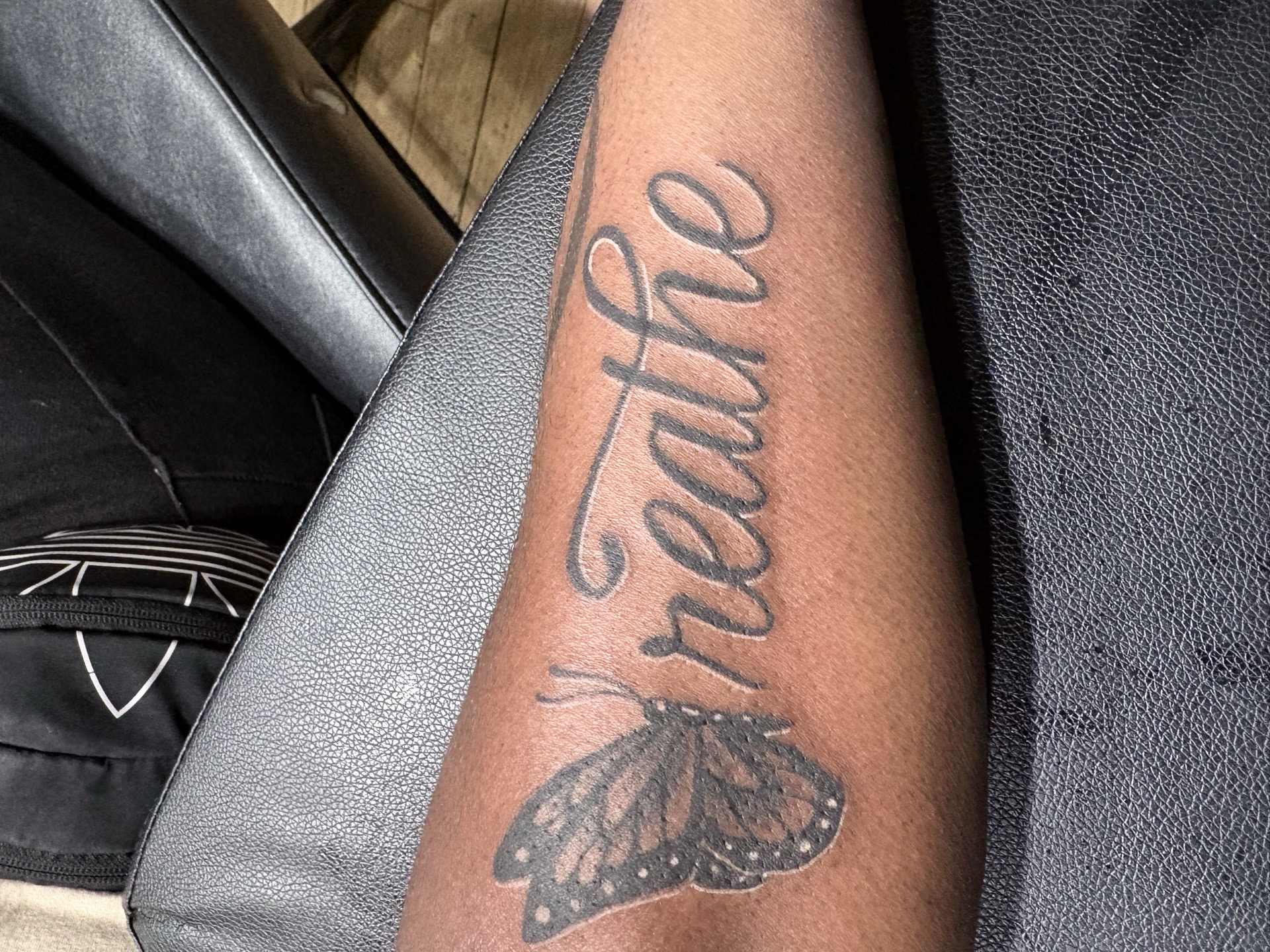 Lettering + Script butterfly tattoo on Forearm by Vo_The_Drug on TattMe