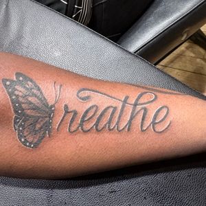 Lettering + Script butterfly tattoo on Forearm by Vo_The_Drug on TattMe