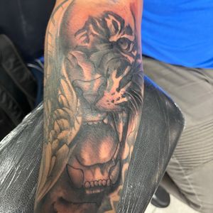 3D + Black & Grey tiger tattoo on Forearm by Redtats on TattMe