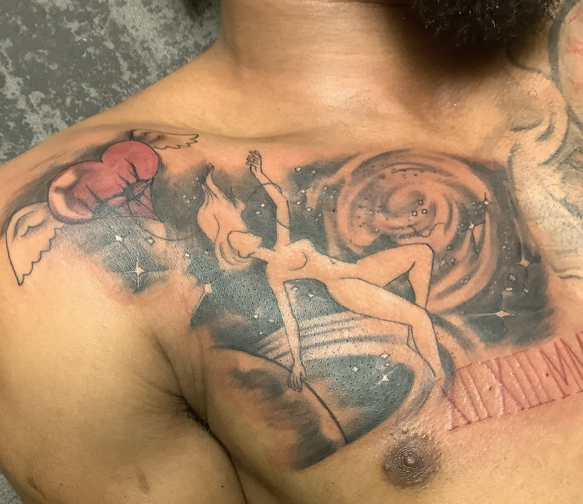 3D + Black & Grey woman tattoo on Chest by Redtats on TattMe