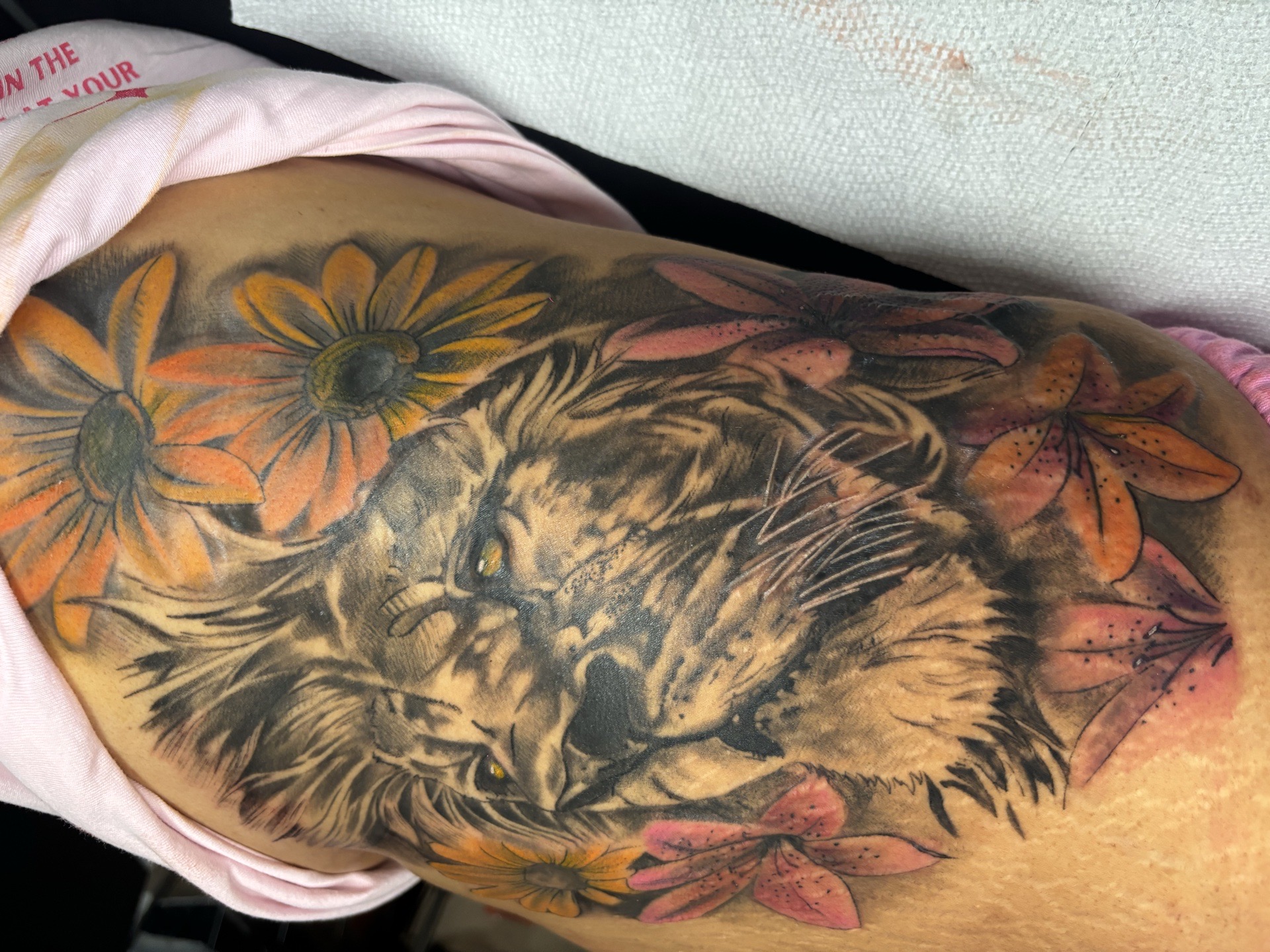 3D + Photo Realism lion tattoo on Ribs by Redtats on TattMe