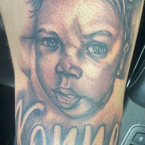 3D + Black & Grey baby tattoo on Thigh by Redtats on TattMe