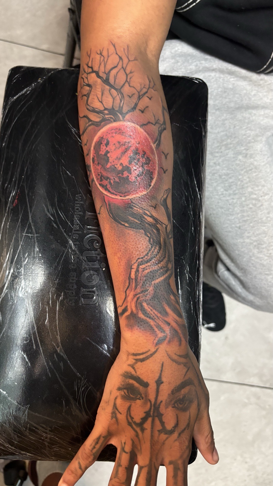 3D + Black & Grey moon and tree tattoo on Forearm by Redtats on TattMe