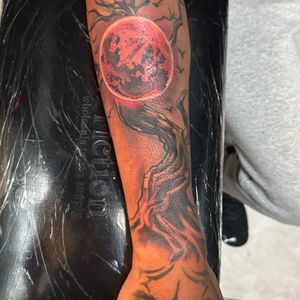 3D + Black & Grey moon and tree tattoo on Forearm by Redtats on TattMe