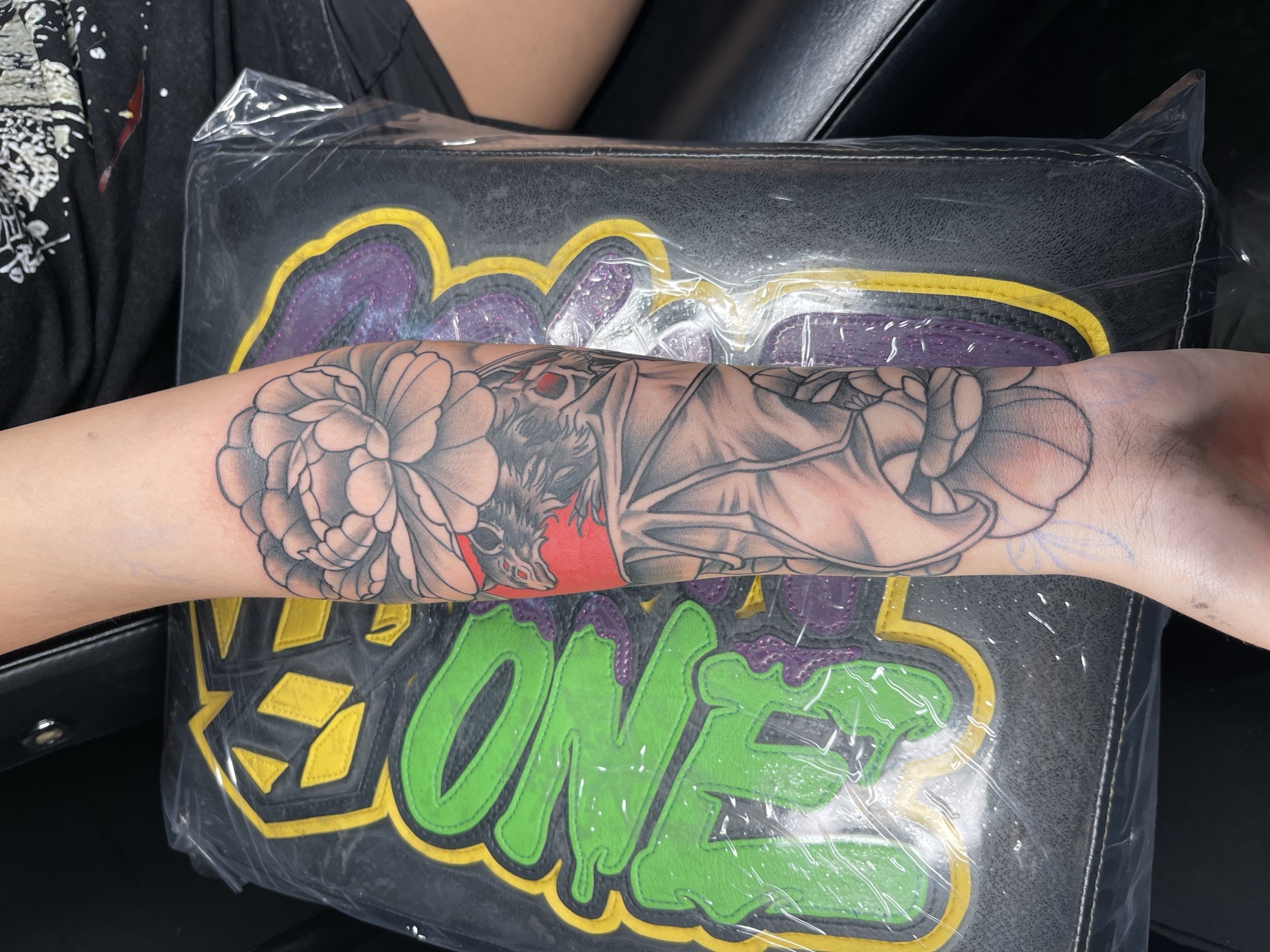 Black & Grey + Floral peony tattoo on Forearm by splattedby_BG on TattMe