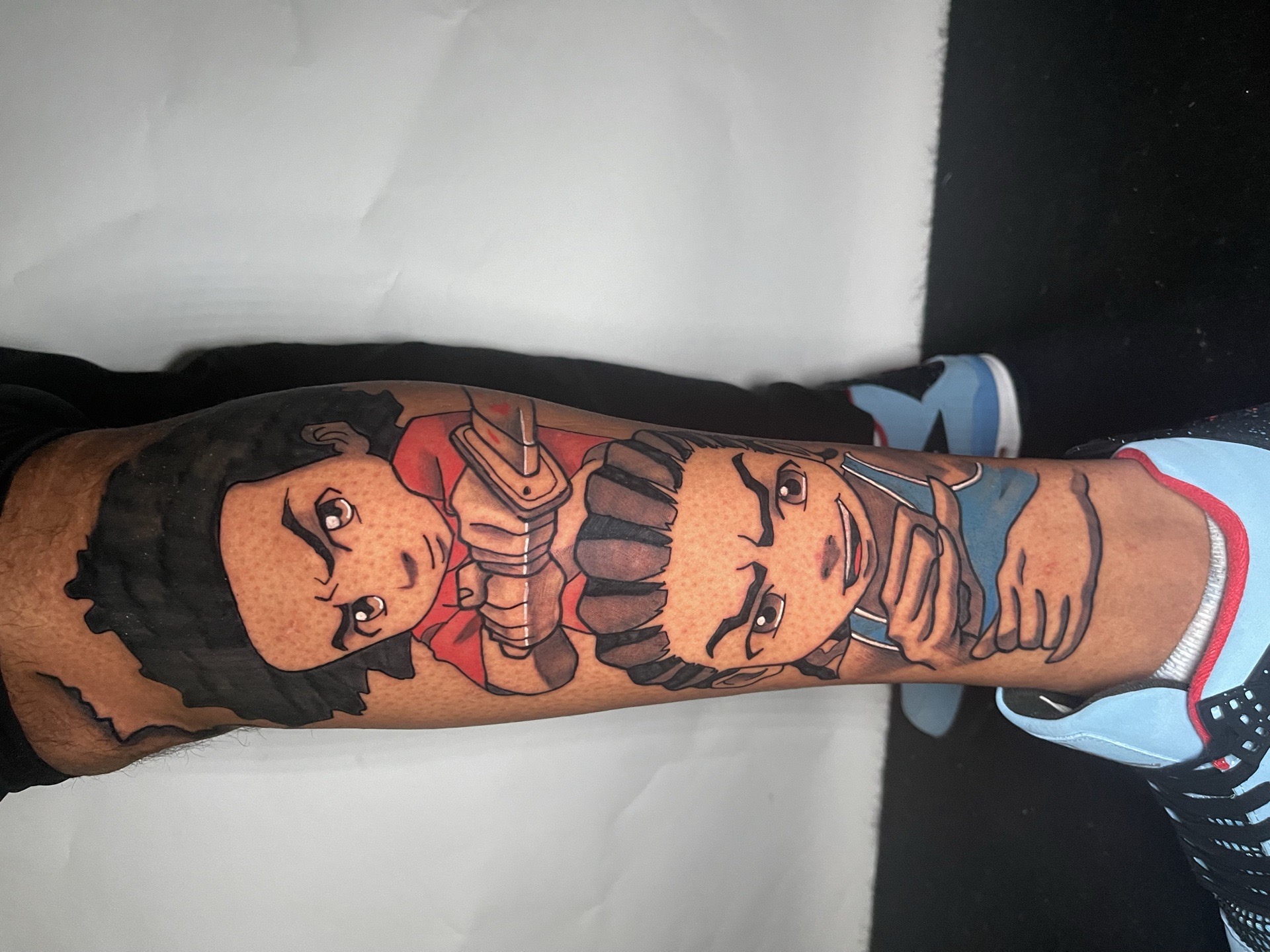 Cartoon + Color cartoon characters tattoo on Calf by splattedby_BG on TattMe