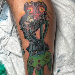 Color + Illustrative link tattoo on Calf by Kiwi on TattMe