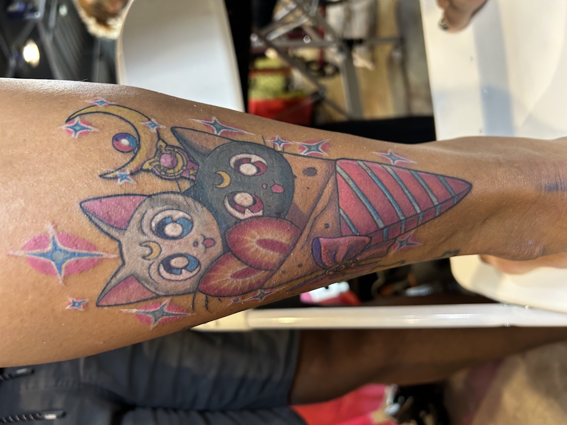 Anime + Color cats tattoo on Calf by Kiwi on TattMe