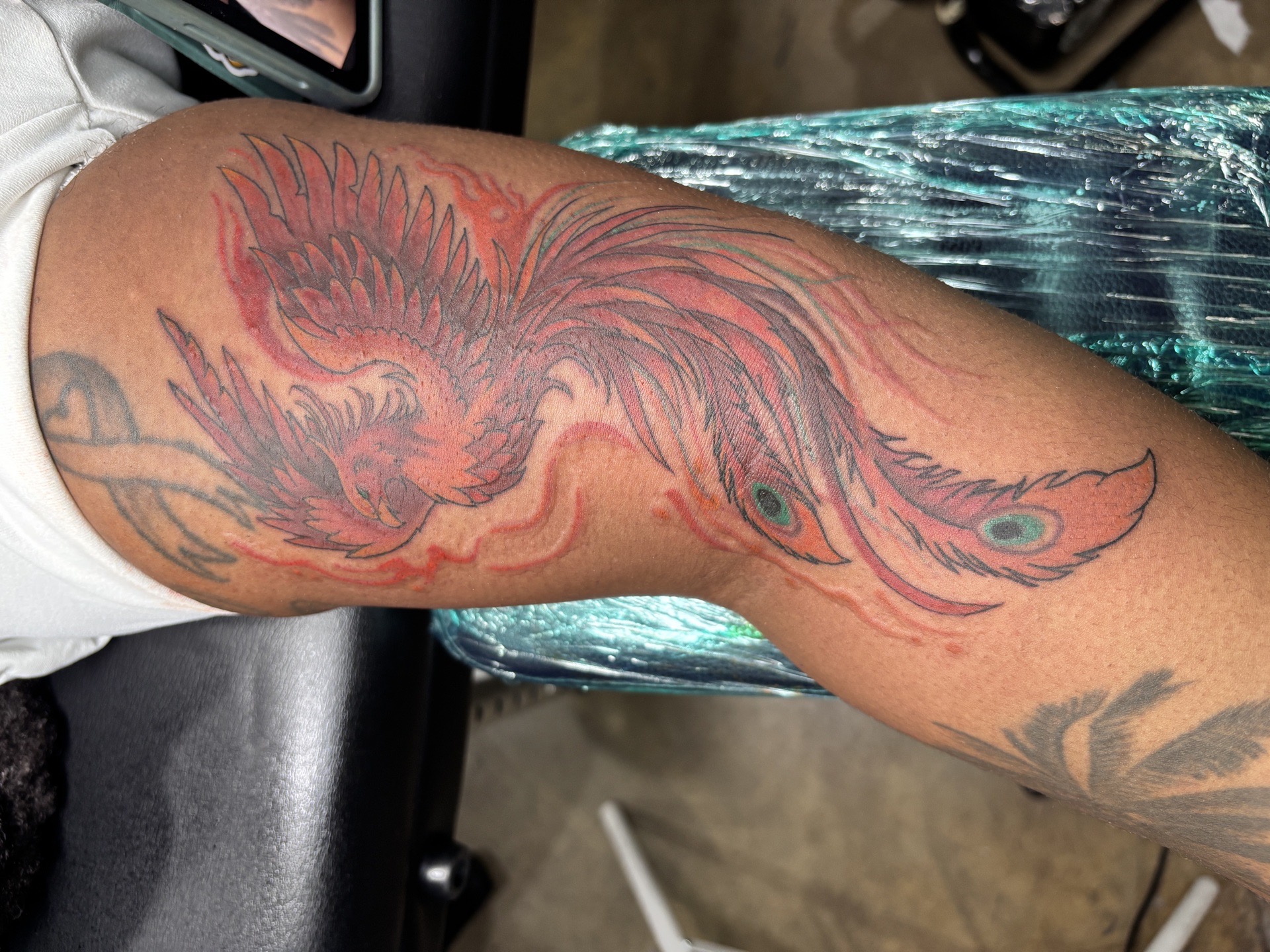 Color + Illustrative phoenix tattoo on Upper Arm by Kiwi on TattMe