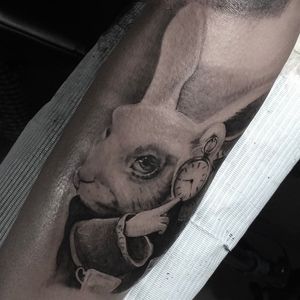 Black & Grey + Portrait Realism alice in wonderland rabbit tattoo by Tattoos_By_Danny_Cruz on TattMe