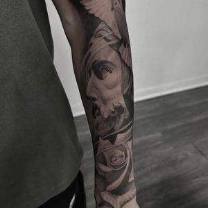 Black & Grey + Realism statue tattoo on Forearm by Tattoos_By_Danny_Cruz on TattMe