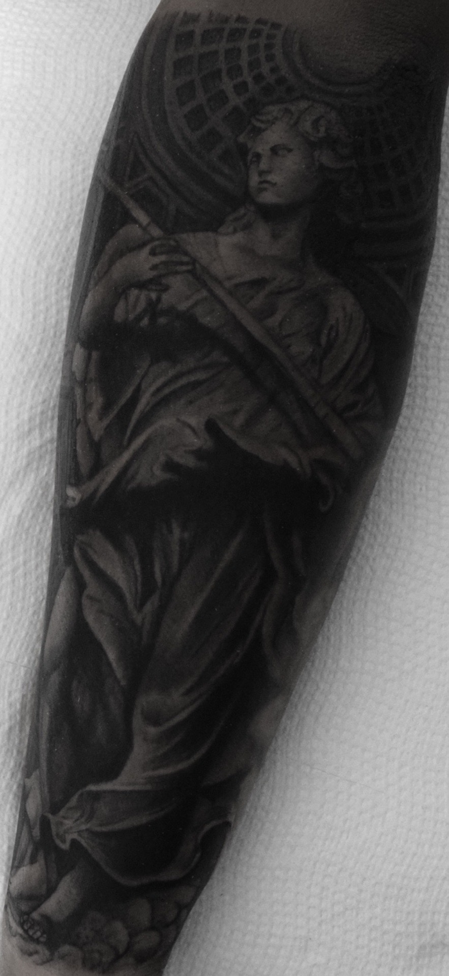 Black & Grey + Realism statue tattoo on Forearm by Tattoos_By_Danny_Cruz on TattMe