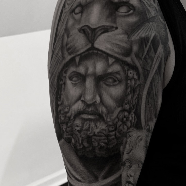 Black & Grey + Realism hercules tattoo on Upper Arm by Tattoos_By_Danny_Cruz on TattMe