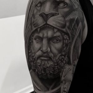 Black & Grey + Realism hercules tattoo on Upper Arm by Tattoos_By_Danny_Cruz on TattMe