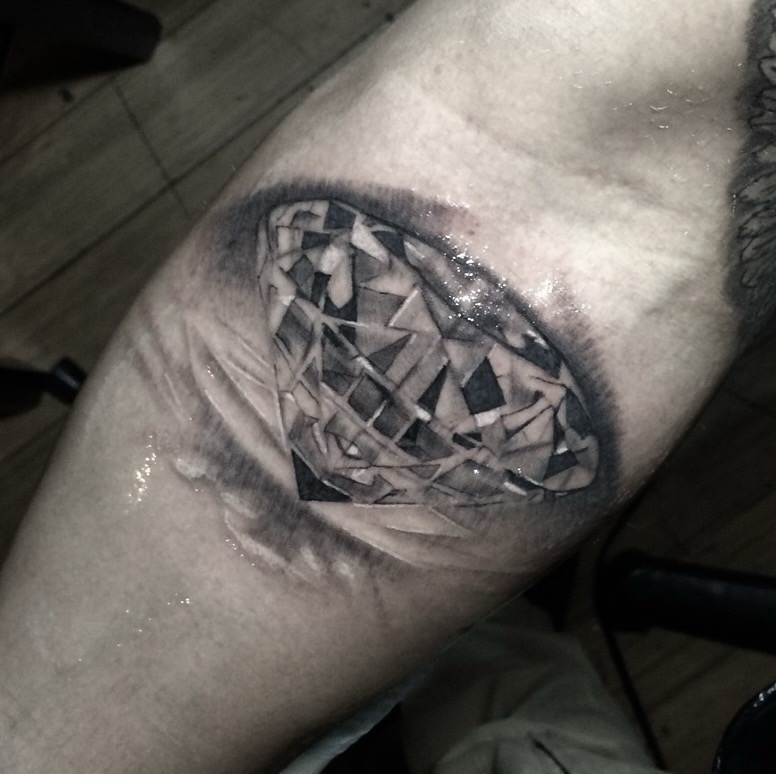 Black & Grey + Portrait Realism diamond tattoo by Tattoos_By_Danny_Cruz on TattMe