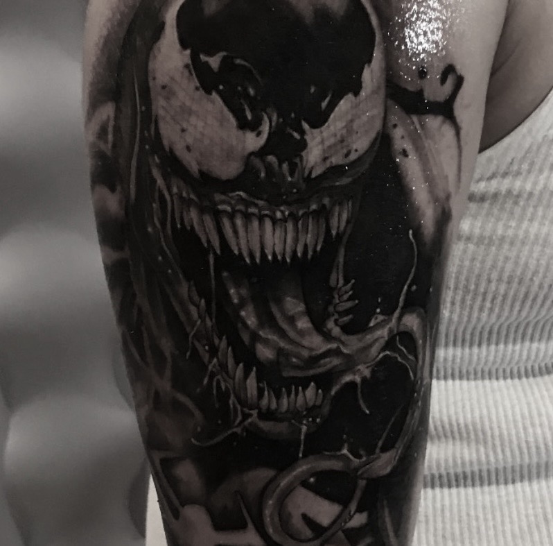 Black & Grey + Portrait Realism venom portrait tattoo on Upper Arm by Tattoos_By_Danny_Cruz on TattMe