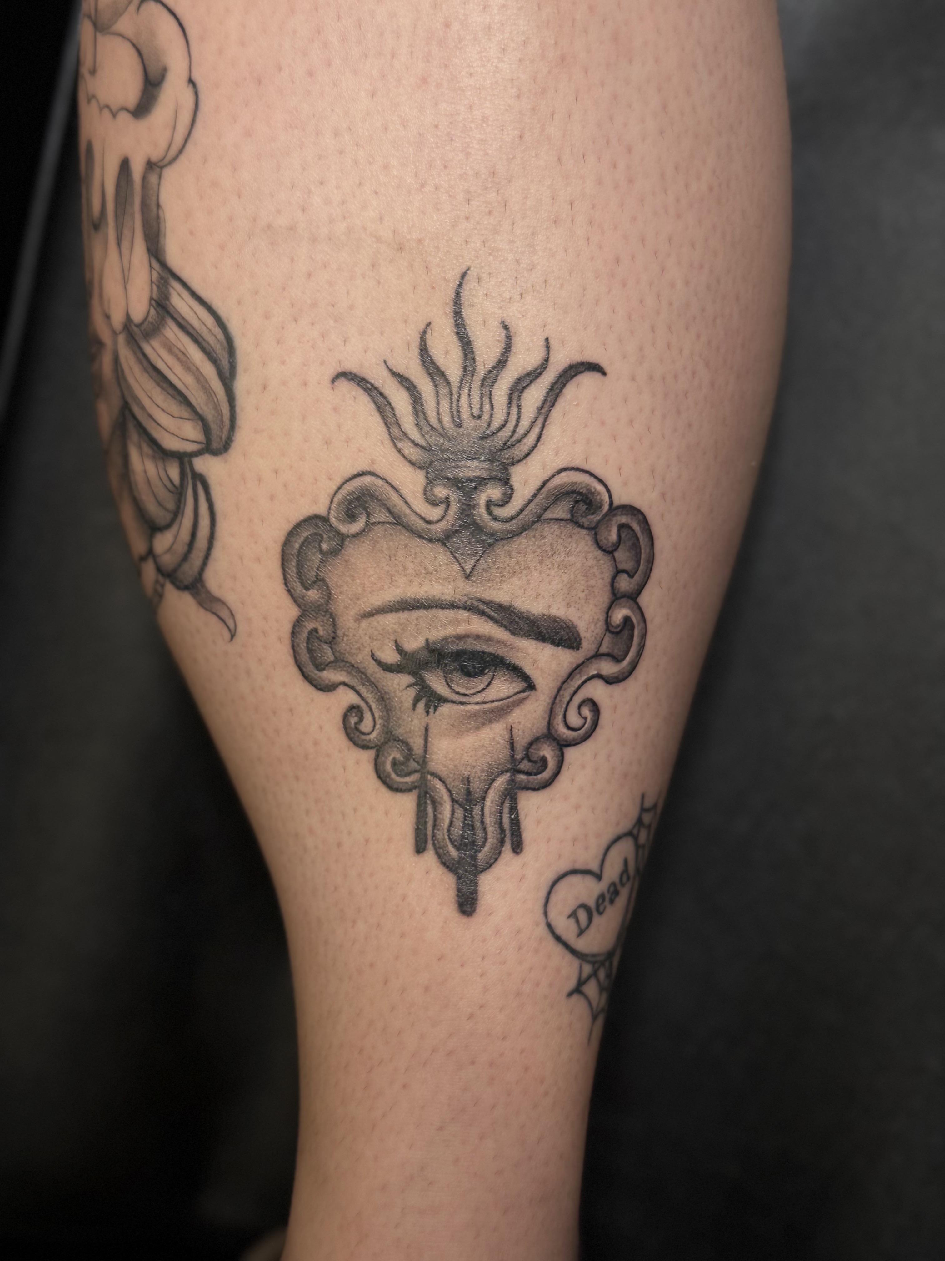 Black & Grey + Neo-Traditional Neo trad sacred heart tattoo by needleworks_tattoo_studio on TattMe