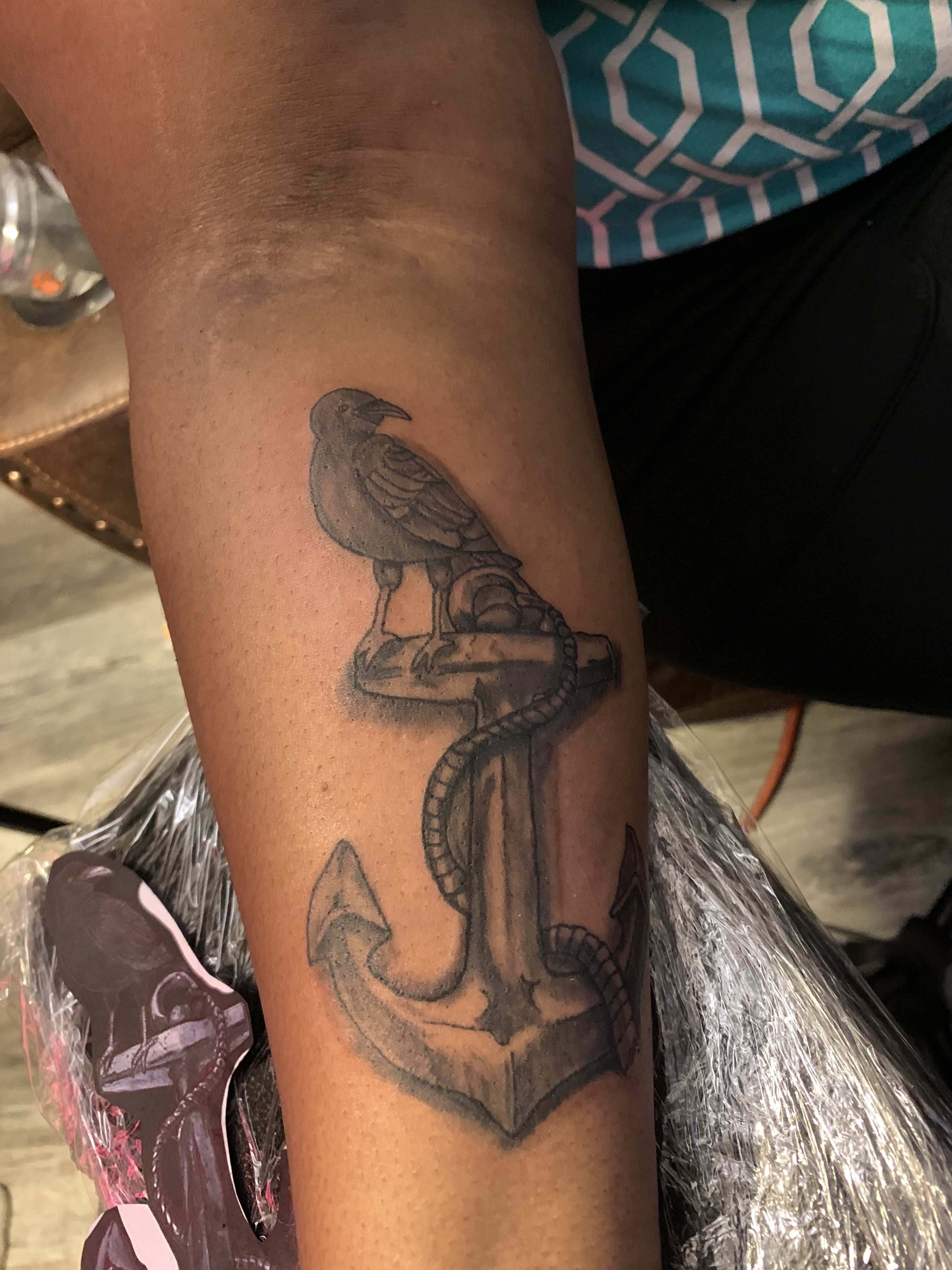 Black & Grey Raven, Anchor tattoo on Forearm by Prophesa_ink on TattMe