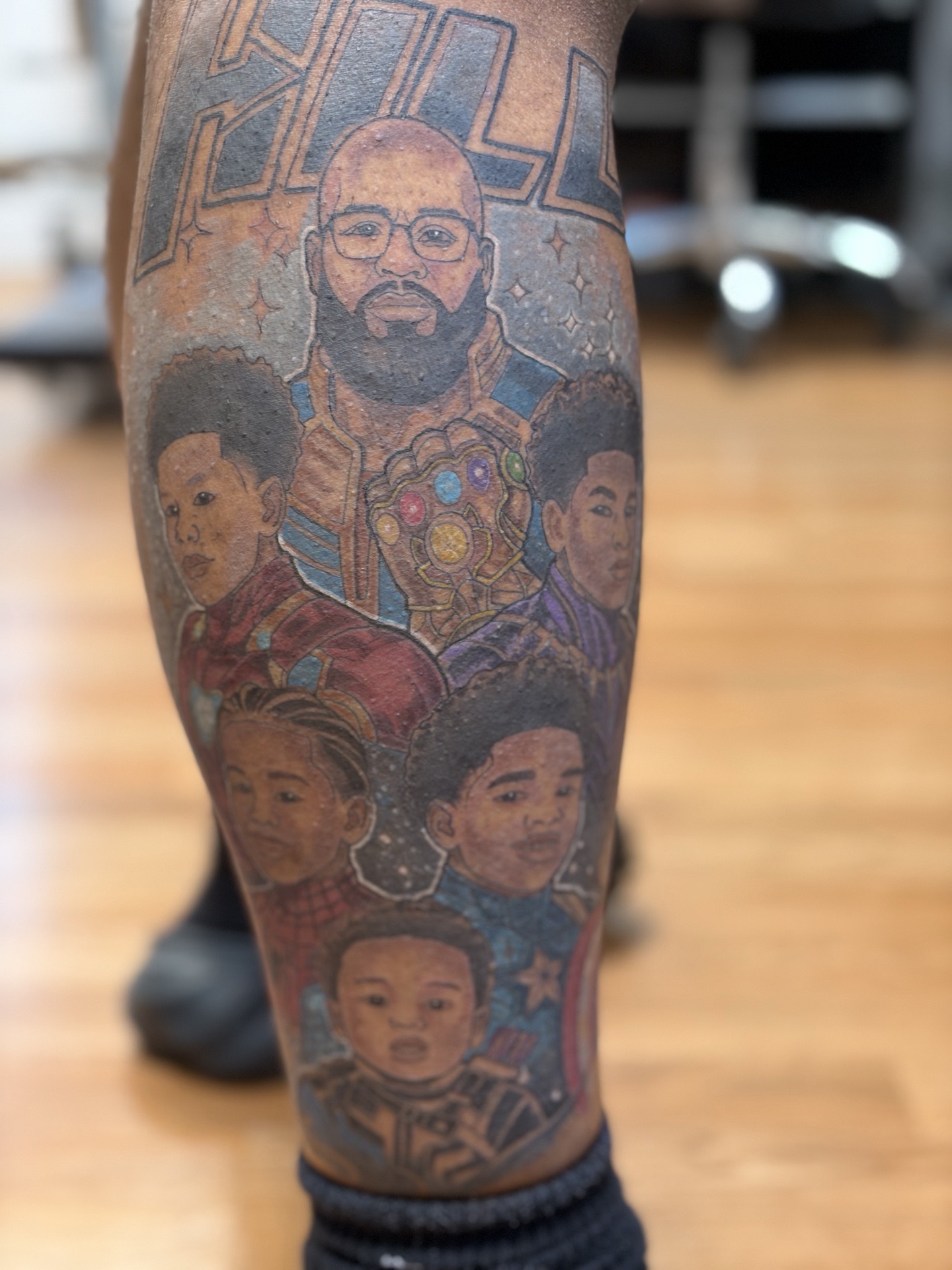 Illustrative + Color portraits tattoo on Calf by tattoogoonz on TattMe