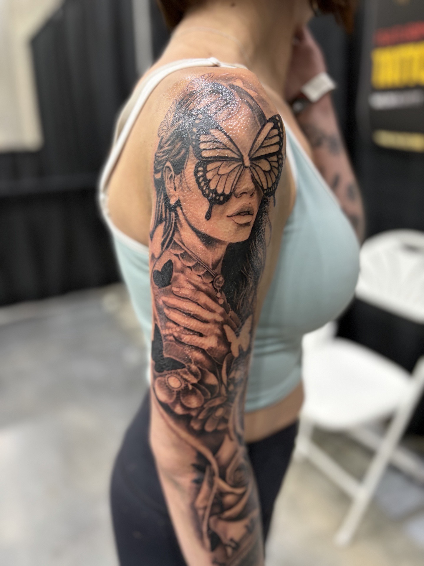 Black & Grey + Realism woman tattoo on Half Sleeve by tattoogoonz on TattMe