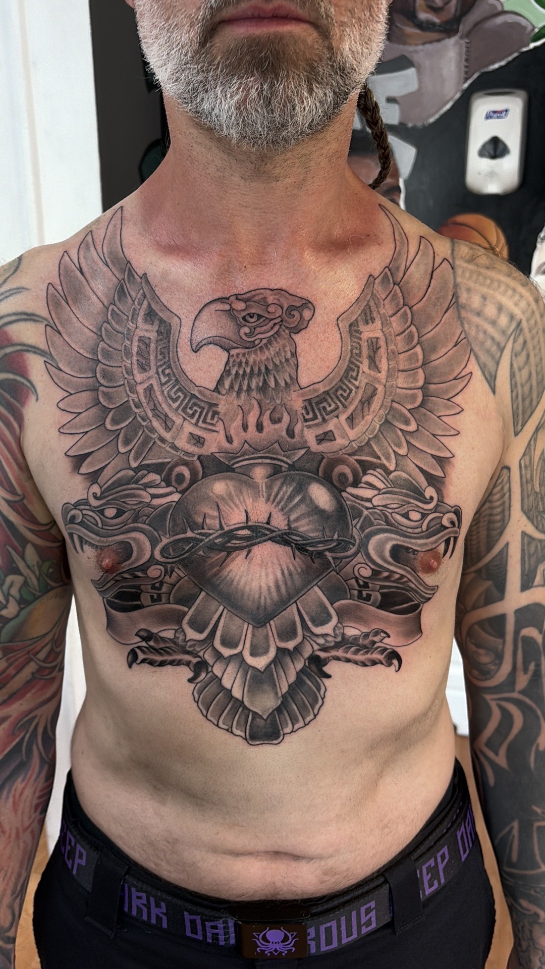 Black & Grey + Illustrative eagle tattoo on Chest by tattoogoonz on TattMe