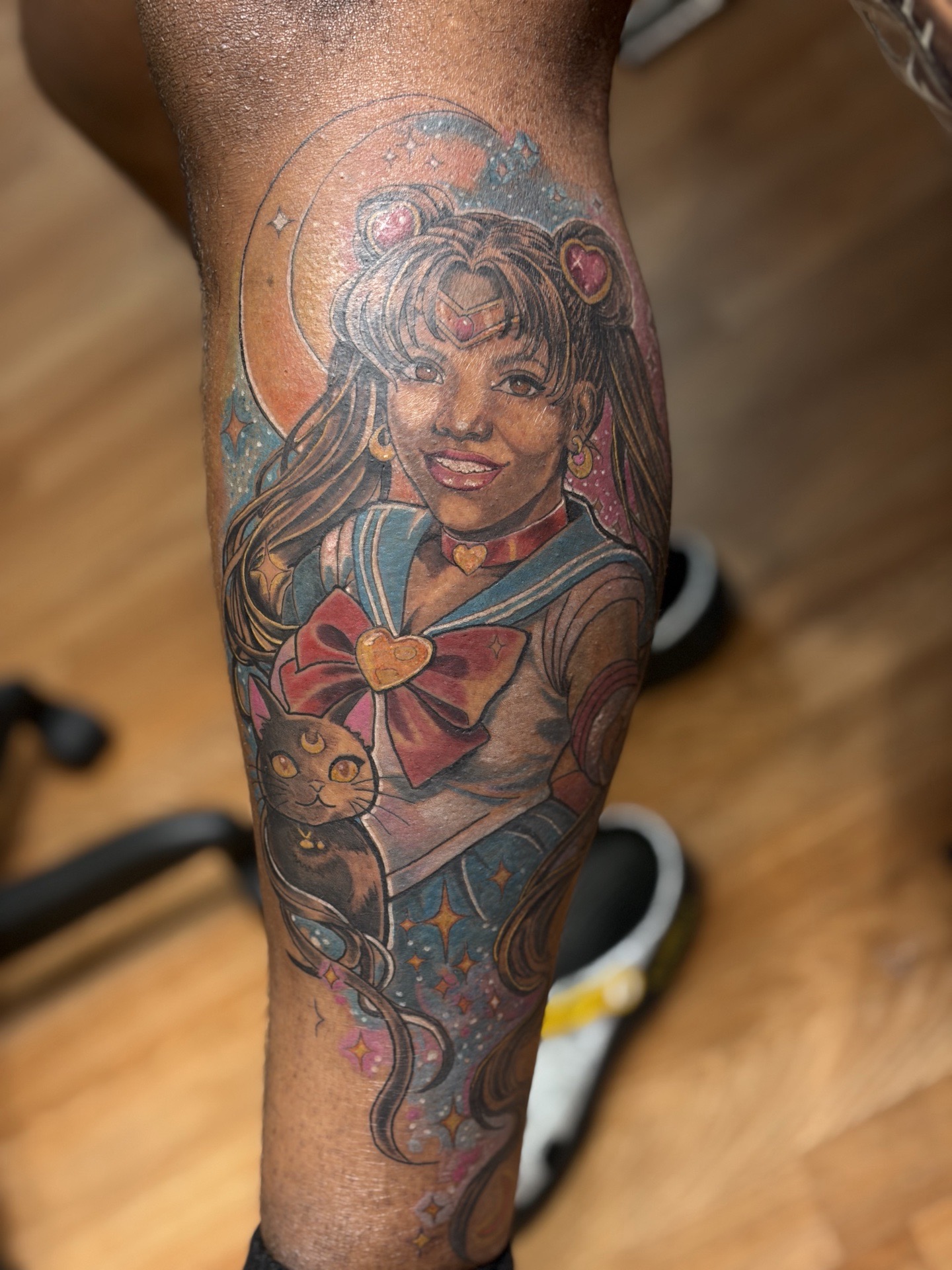 Anime + Color sailor moon tattoo on Calf by tattoogoonz on TattMe