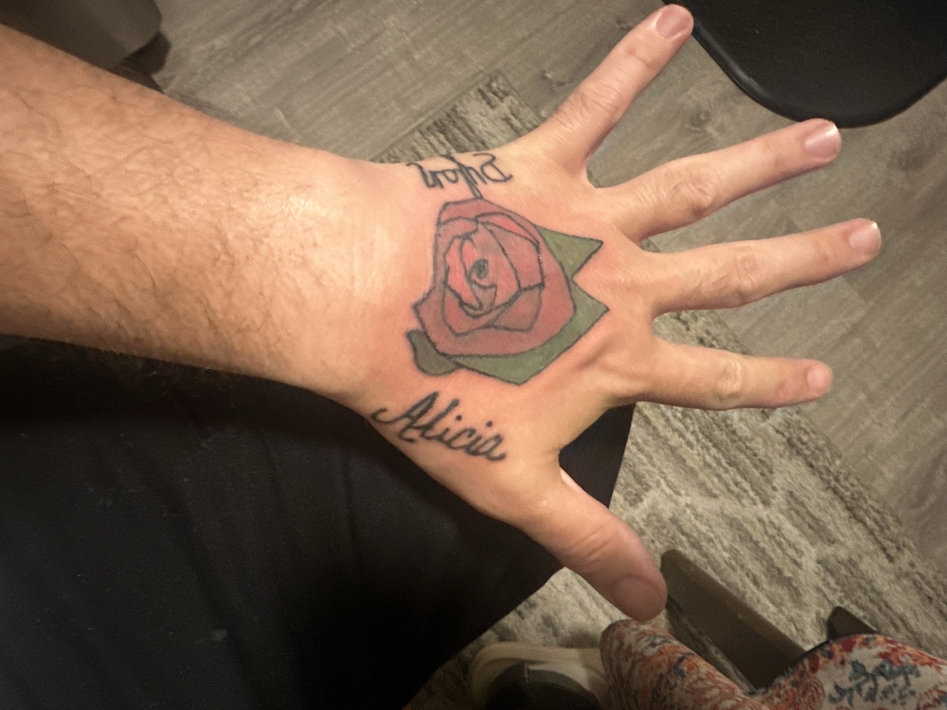 Lettering + Color rose tattoo on Hand by Millogang_ink on TattMe